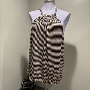 NWOT Max Studio Sleeveless Ladies Tan And Black Sleeveless Blouse.Size Large